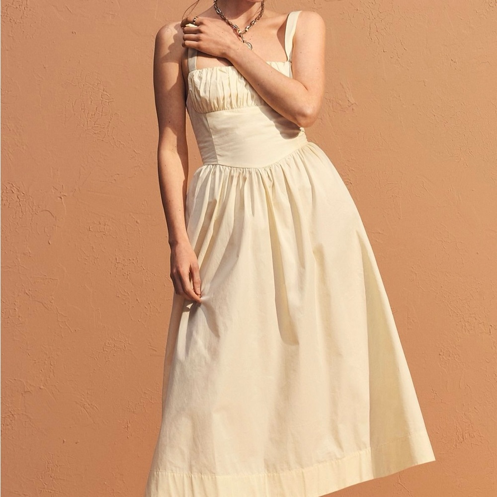 Anthropologie Drop-Waist Rouched Midi Dress in Butter Yellow, Size XXS Petite